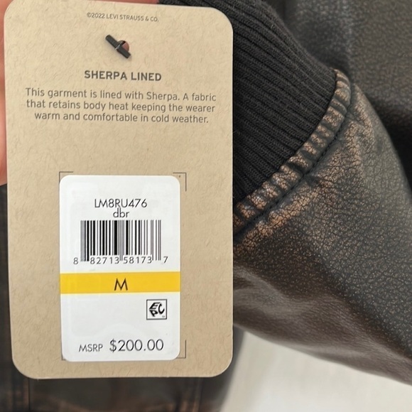 Levi’s Faux Leather Sherpa Lined Aviator Bomber Jacket Size M Brown Faux Leather - Picture 8 of 10